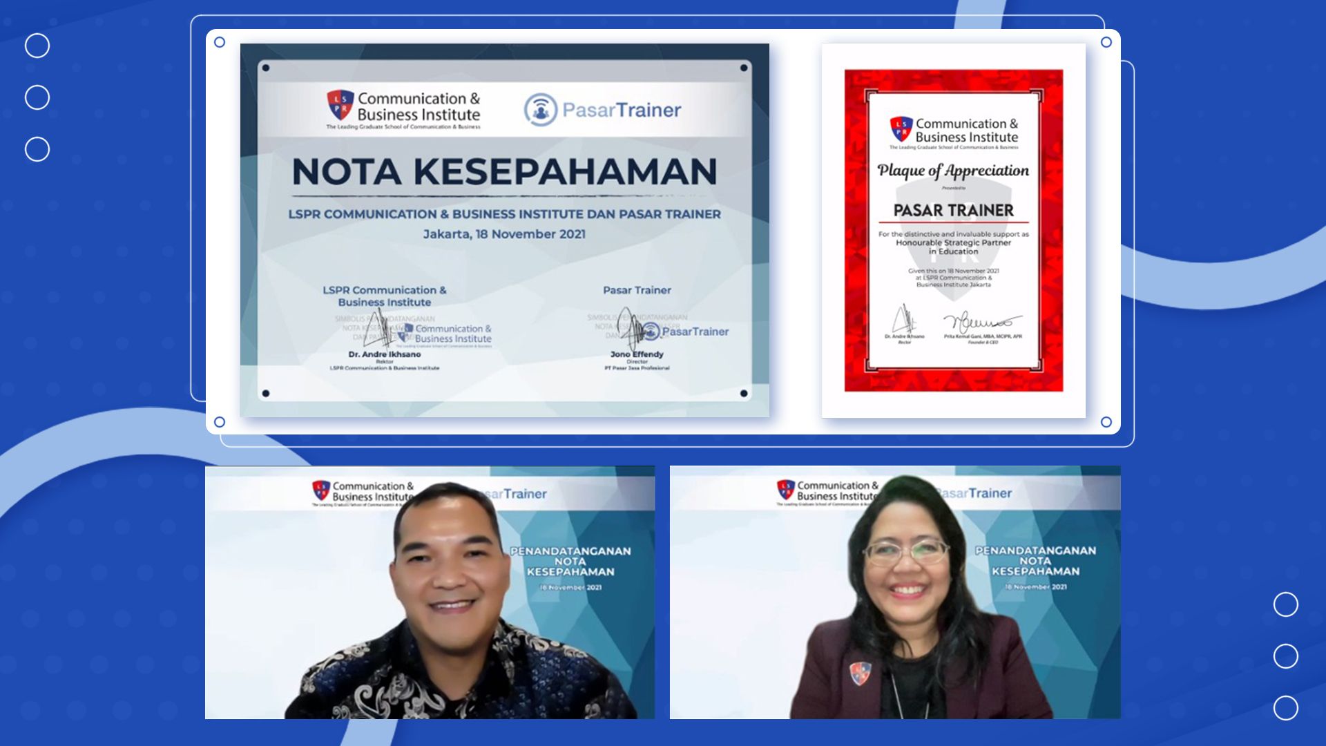 MoU & Plaque of Appreciation PasarTrainer & LSPR